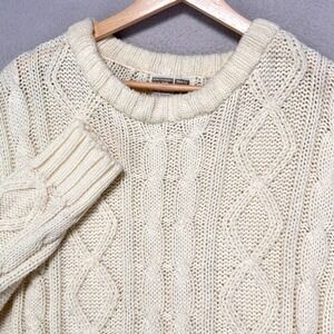 Vintage Montgomery Ward Sweater Womens L Cream Cable‎ Knit Fisherman Heritage